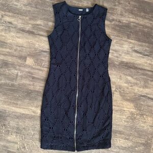Tahari Navy Lace Mini Dress with Front Zipper